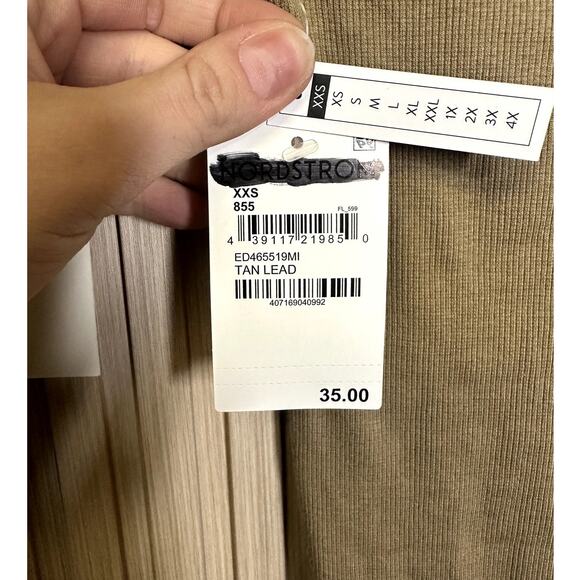 Open Edit Short Sleeve Ribbed Bodycon Dress Tan Women's Size XXS - Picture 5 of 7